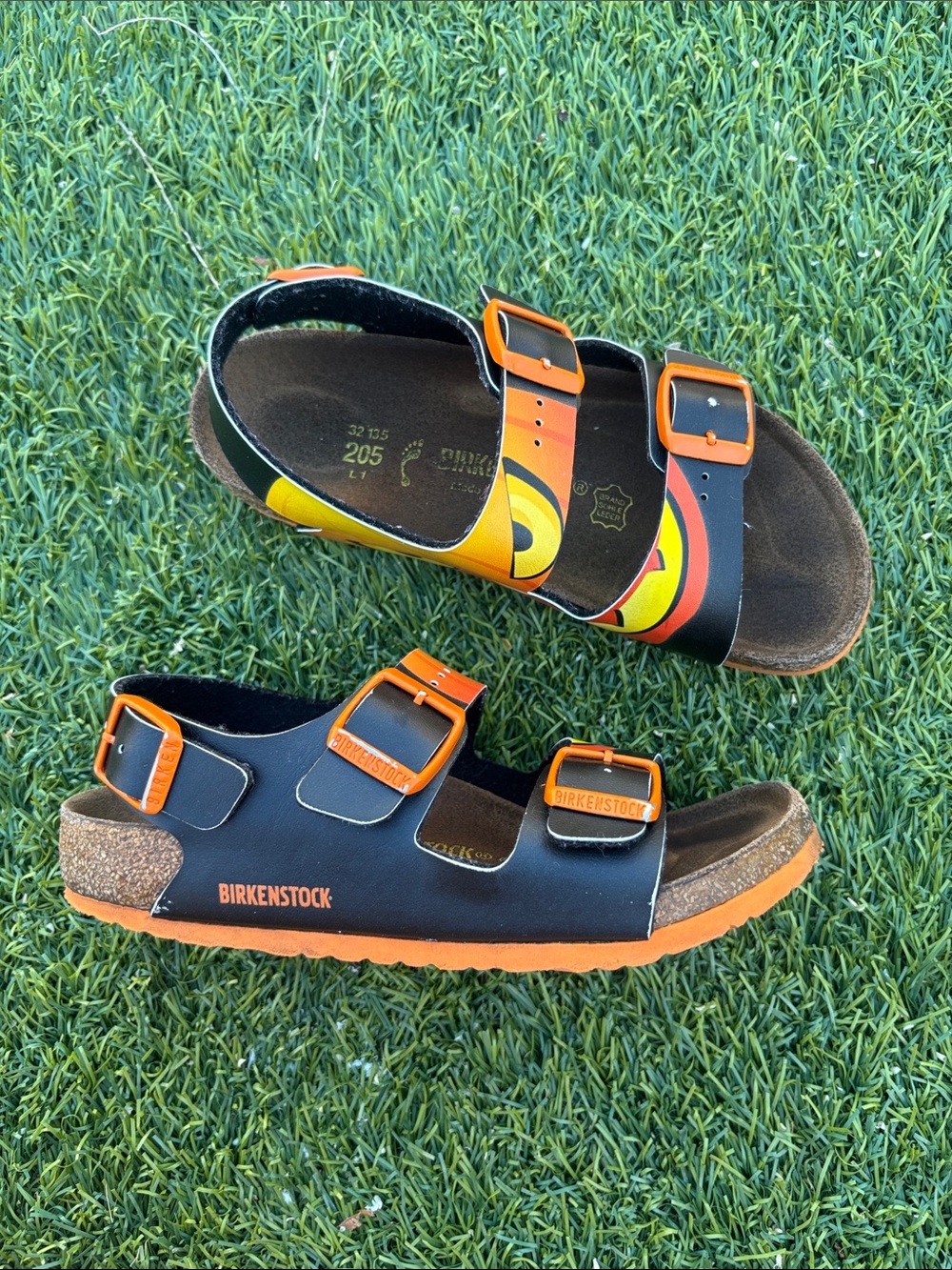 Birkenstock Black and Orange Leather Shoes Sandals in Youth Size 1 or EU 32